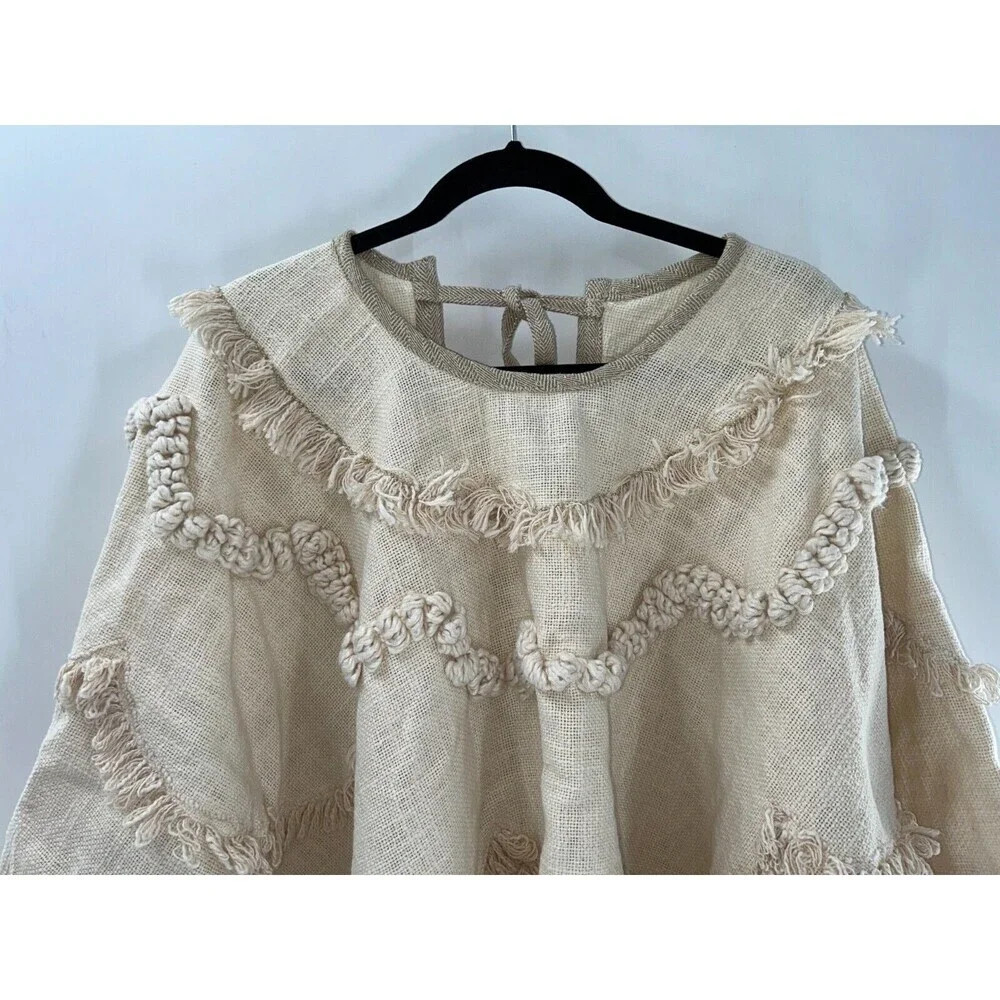 Women's Aspen Fringe Cotton Blend Poncho OS - Picture 2 of 8